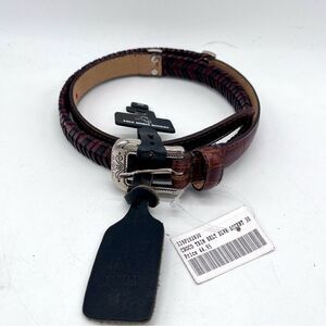 Italian Leather Silver Buckle Belt Croc Trim Belt Brown Pale Horse Designs 30